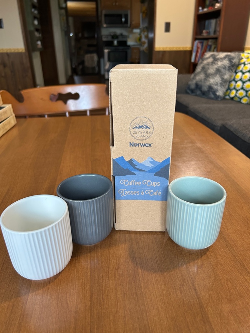 Norwex Ribbed Ceramic Coffee Cup Trio - White, Gray, Sage Green